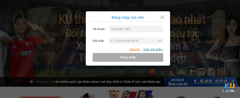 Điền thông tin đầy đủ để đăng nhập Ku19