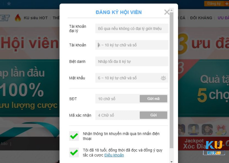 Đăng ký hội viên KU19
