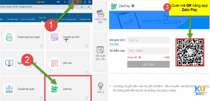 Nạp tiền vào KU19 bằng Zalo Pay