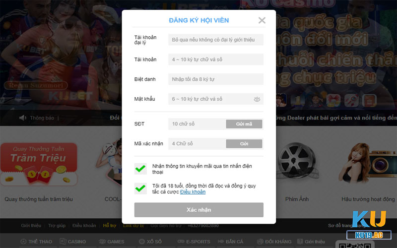 Đăng ký tài khoản Kubet để bắt đầu khám phá các sản phẩm cược
